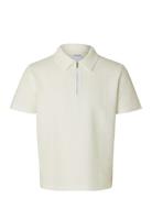 Slhsander Seersucker Zip Ss Polo Selected Homme White