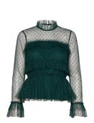 Rhoda Dotted Mesh L/S Blouse Bubbleroom Green