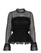 Rhoda Dotted Mesh L/S Blouse Bubbleroom Black