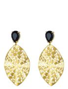 Leaf Crystal Earring Black/Gold Bud To Rose Gold