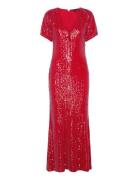 Sequins Midi V-Neck Dress ROTATE Birger Christensen Red