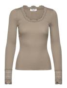 Rwbenita Ls O-Neck Lace T-Shirt Rosemunde Khaki