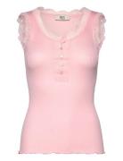 Rmwbalta Modal Sl Lace Placket Top RM By Rosemunde Pink