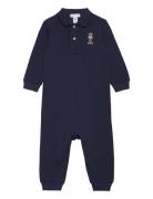 Polo Bear Cotton Mesh Polo Coverall Ralph Lauren Baby Navy