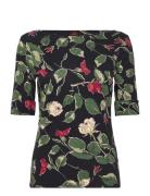 Floral Stretch Cotton Boatneck Tee Lauren Ralph Lauren Black