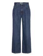 Wideleg Jeans With Belt Mango Blue