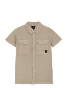 Shirt Short Sleeve Linen Look Indian Blue Jeans Beige