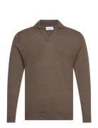 Casual L/S V-Neck Polo Knit Lindbergh Brown