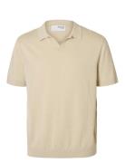 Slhmattis Ss Linen Blend Open Polo Noos Selected Homme Beige