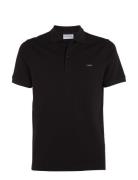Stretch Pique Slim Button Polo Calvin Klein Black