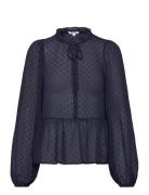 Peplum Dobby Dot Blouse Bubbleroom Navy
