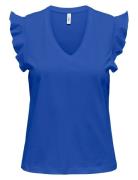 Onlmay Life S/S Frill V-Neck Top Box Jrs ONLY Blue