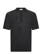Crochet Knitted S/S Polo Lindbergh Black