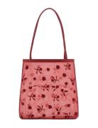 Flower-Embroidered Mesh Bag Mango Red