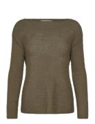 Openwork Knitted Boat-Neck Sweater Mango Khaki