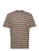 Striped Structured O-Neck Tee S/S Lindbergh Brown