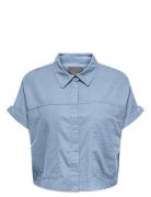 Carcaro S/S Linen Bl Boxy Shirt ONLY Carmakoma Blue