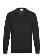 Crochet Knit L/S V-Neck Polo Lindbergh Black