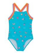 Swimsuit W Elastic Straps, Aop Color Kids Blue