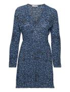 Textured Floral-Pattern Dress Mango Blue