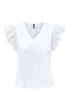 Onllou Life Emb S/S Frill Top Wvn ONLY White