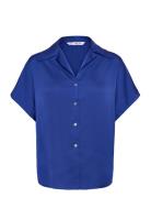 Short-Sleeved Satin Shirt Mango Blue