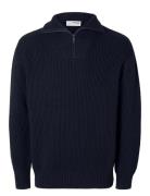 Slhdry Ls Knit Relaxed Half Zip Selected Navy