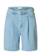 Slfanya-Gry Hw Pleat Denim Shorts Selected Blue