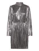 Slfnaline Ls High Neck Short Plisse Dres Selected Silver