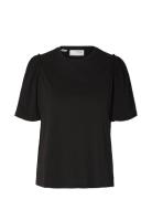 Slfpenelope 2/4 Ruffle Tee Noos Selected Black