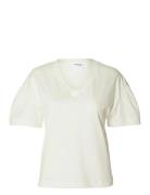 Slfcarli Ss V-Neck Tee Selected White