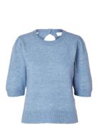 Slflulu Ss Open Back Knit O-Neck Noos Selected Blue