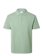 Slhsander Seersucker Zip Ss Polo Selected Green