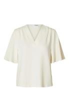 Slftenny Ss V-Neck Top Noos Selected White
