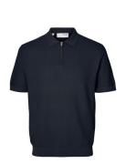 Slhcran Ss Knit Structure Half Zip Polo Selected Navy
