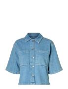 Slfanya 2/4 Short Denim Shirt Selected Blue