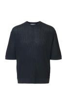 Slhcolton Ss Knit Structure Tee Selected Navy