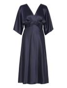 Juno V-Neck Satin Midi Dress Malina Navy