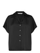 Short-Sleeved Satin Shirt Mango Black