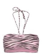 Drawstring Bandeau Halter Bikini Top Monki Pink