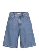 High-Waist Straight-Fit Denim Shorts Mango Blue