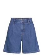 Mid-Rise Denim Bermuda Shorts With Pleats Mango Blue