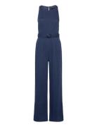 Flowy Denim Jumpsuit With Belt Mango Navy