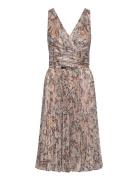 Floral Metallic Chiffon Cocktail Dress Lauren Ralph Lauren Brown