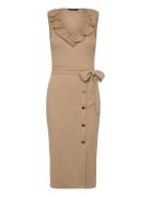 Button-Trim Rib-Knit Sleeveless Dress Lauren Ralph Lauren Beige