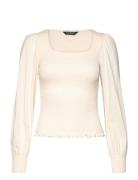 Smocked Jersey Blouson-Sleeve Top Lauren Ralph Lauren Cream