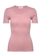 Rwbeatha Silk Ss Lace T-Shirt Rosemunde Pink