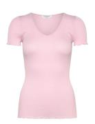 Rwbeatha Ss V-Neck T-Shirt Rosemunde Pink