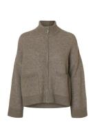 Slfsia Ras Ls Knit Zipper Cardigan Noos Selected Beige