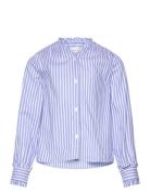 Striped Shirt With Pleated Details Mango Blue